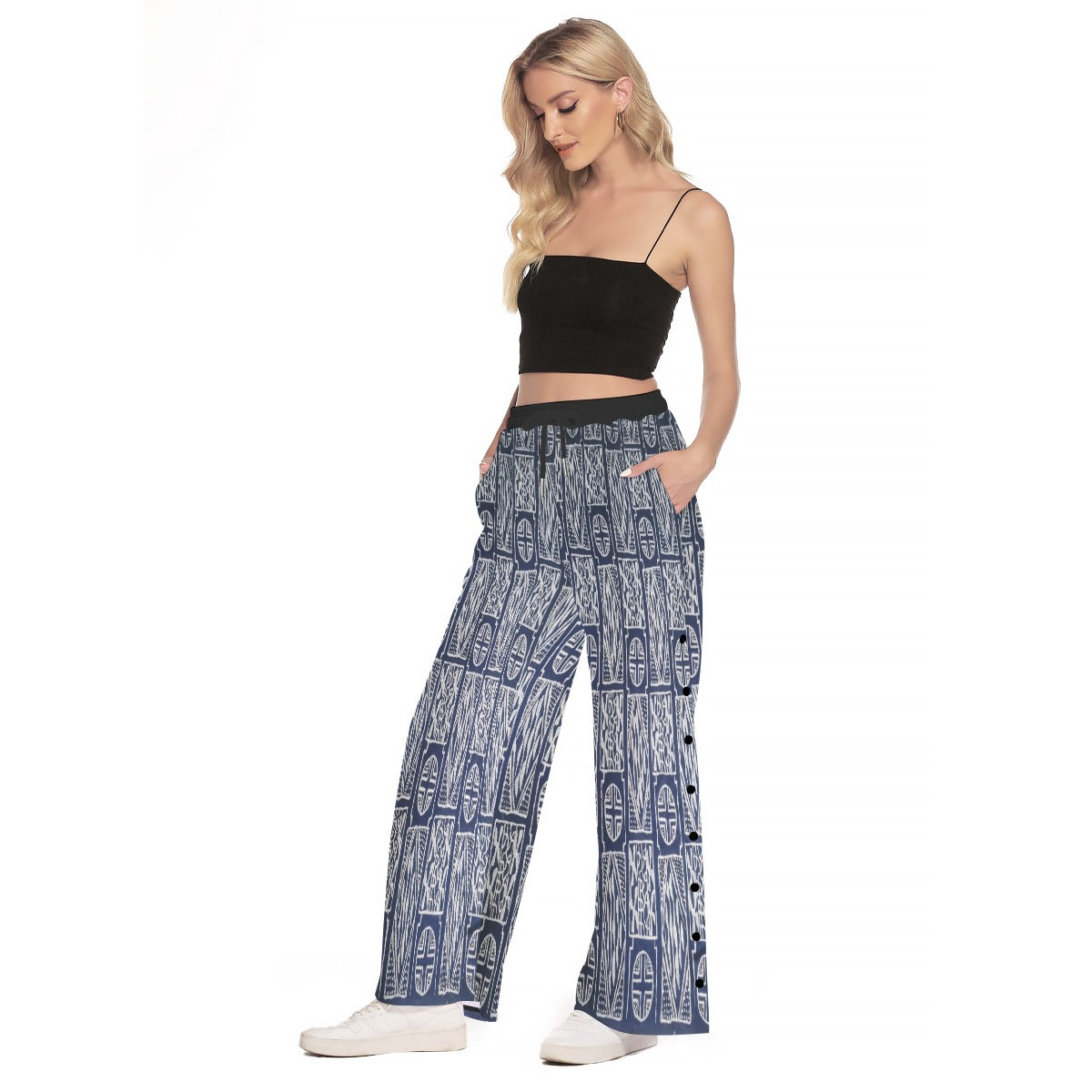 Women's Side Slit Snap Button Trousers