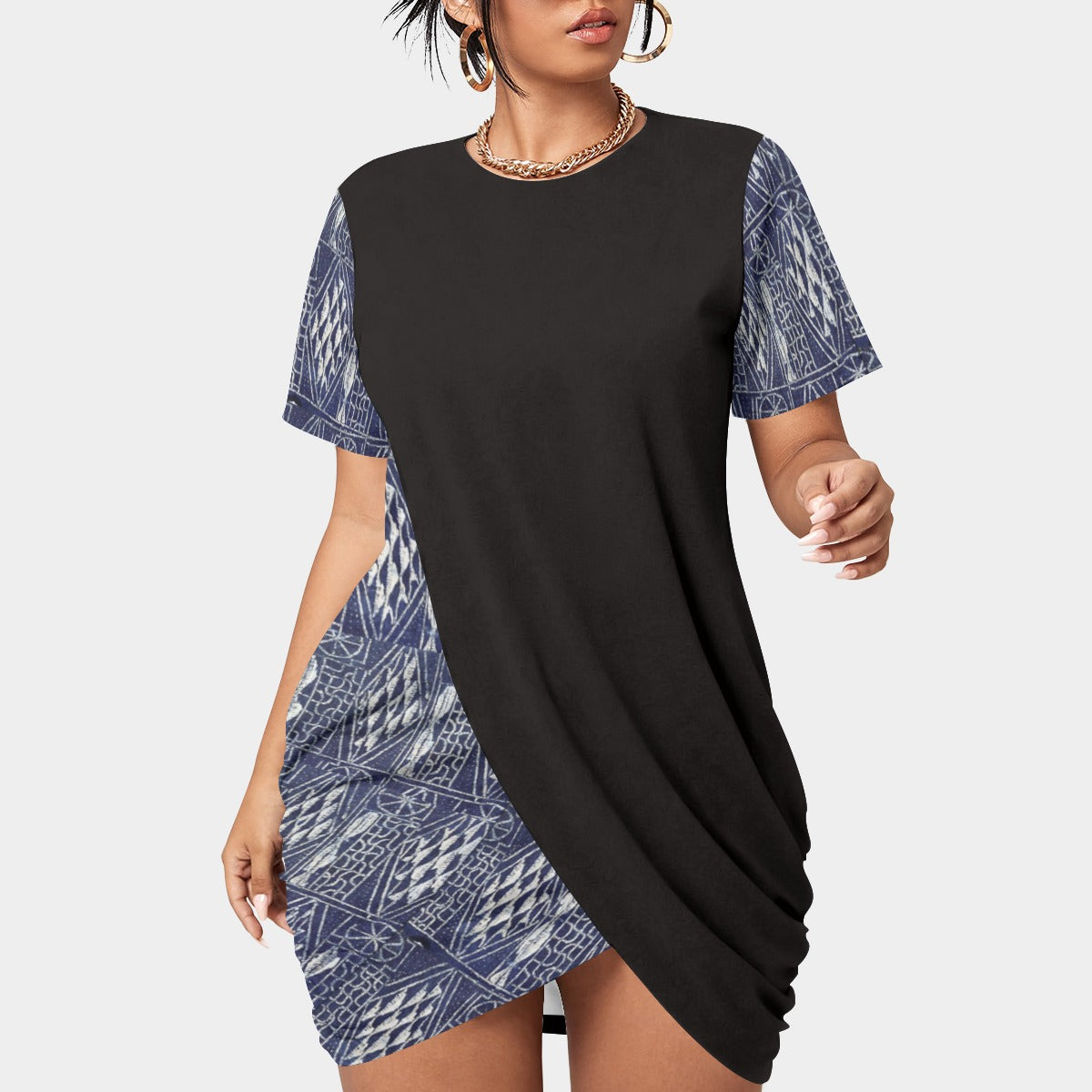 Women’s Stacked Hem Dress With Short Sleeve(Plus Size)