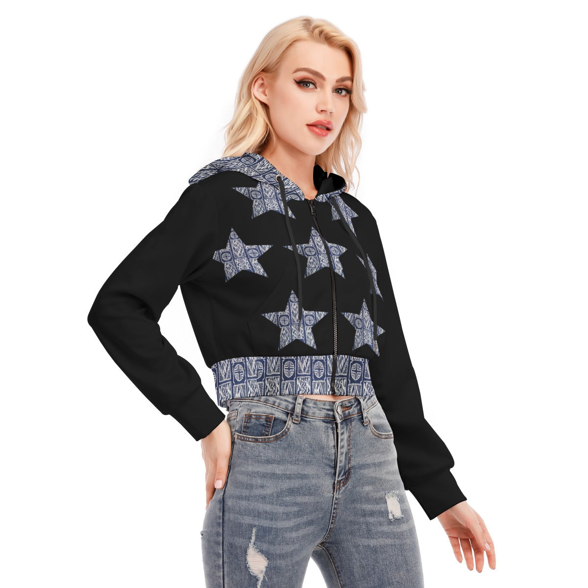 Ladies Crop Top Hoodie With Zipper Closure
