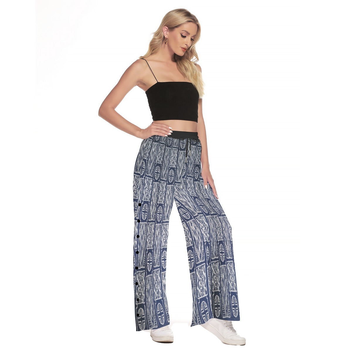 Women's Side Slit Snap Button Trousers