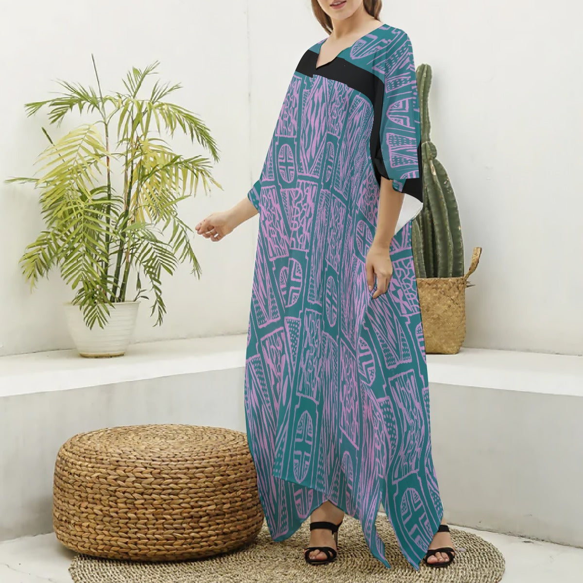 Women's Faux Silk V-neck Kaftan Robe