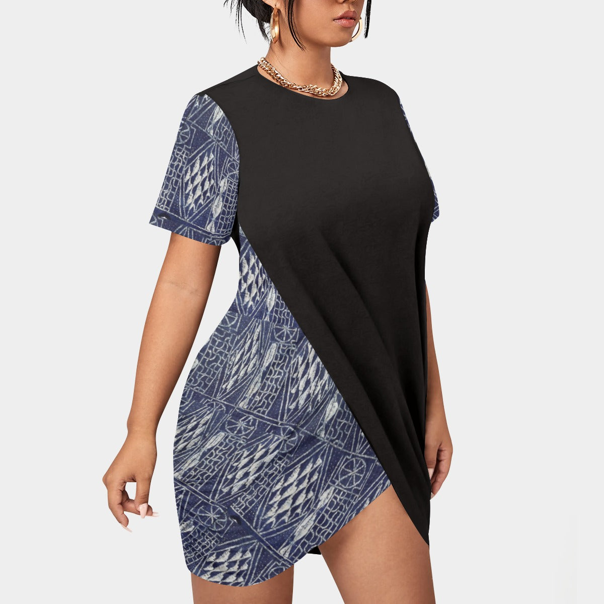 Women’s Stacked Hem Dress With Short Sleeve(Plus Size)
