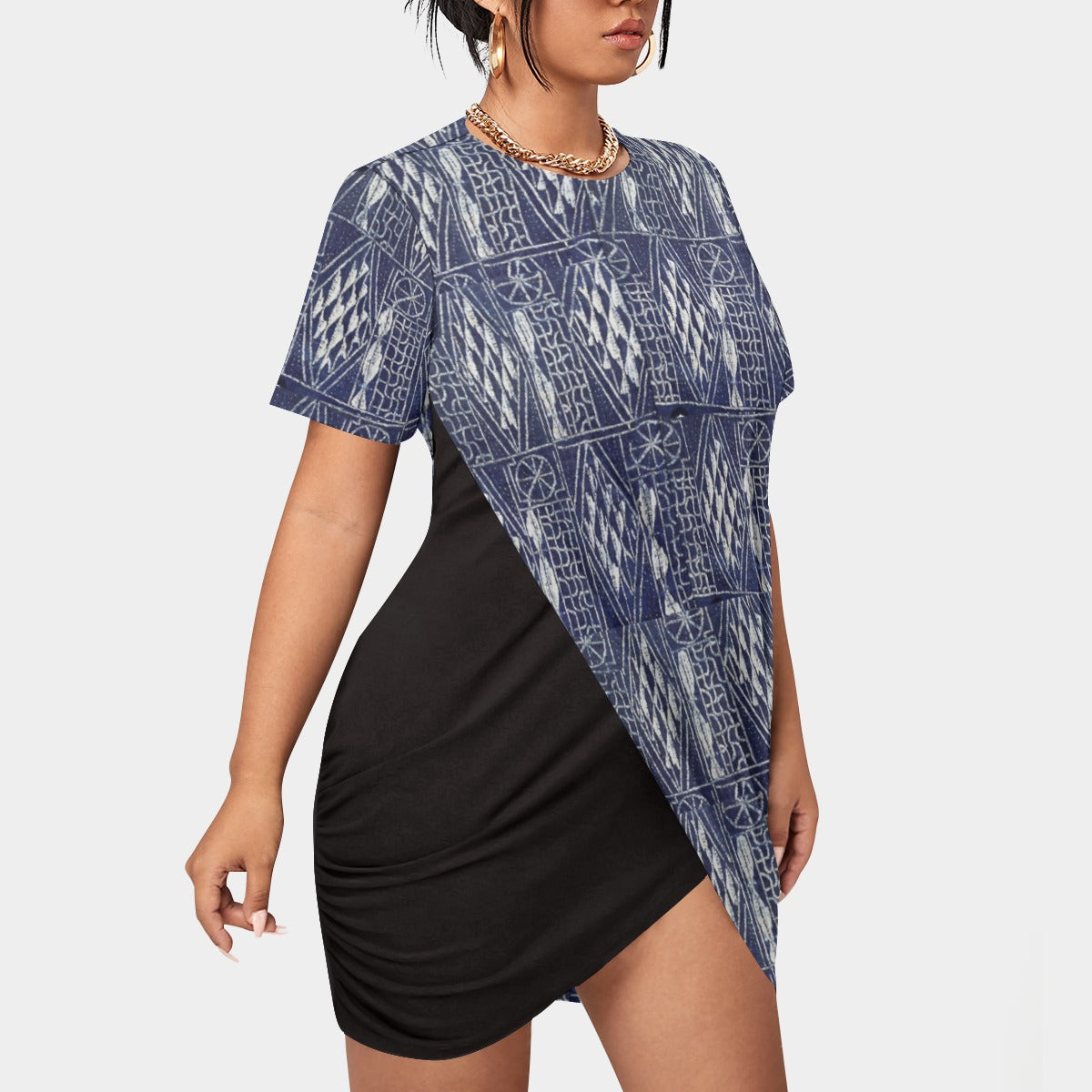 Women’s Stacked Hem Dress With Short Sleeve(Plus Size)