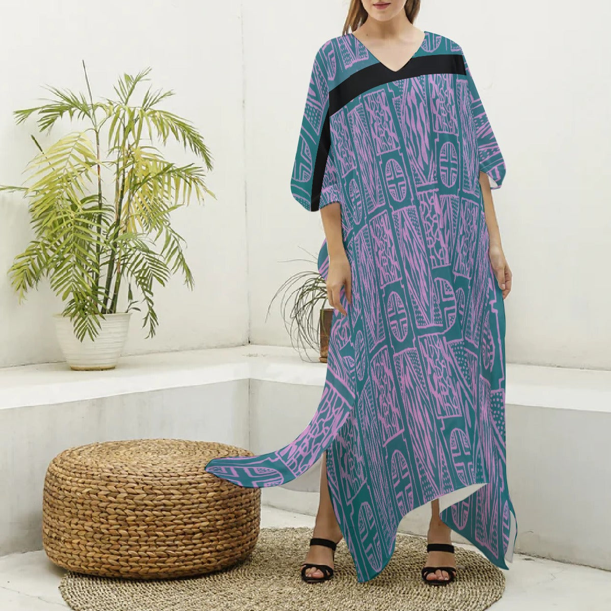 Women's Faux Silk V-neck Kaftan Robe