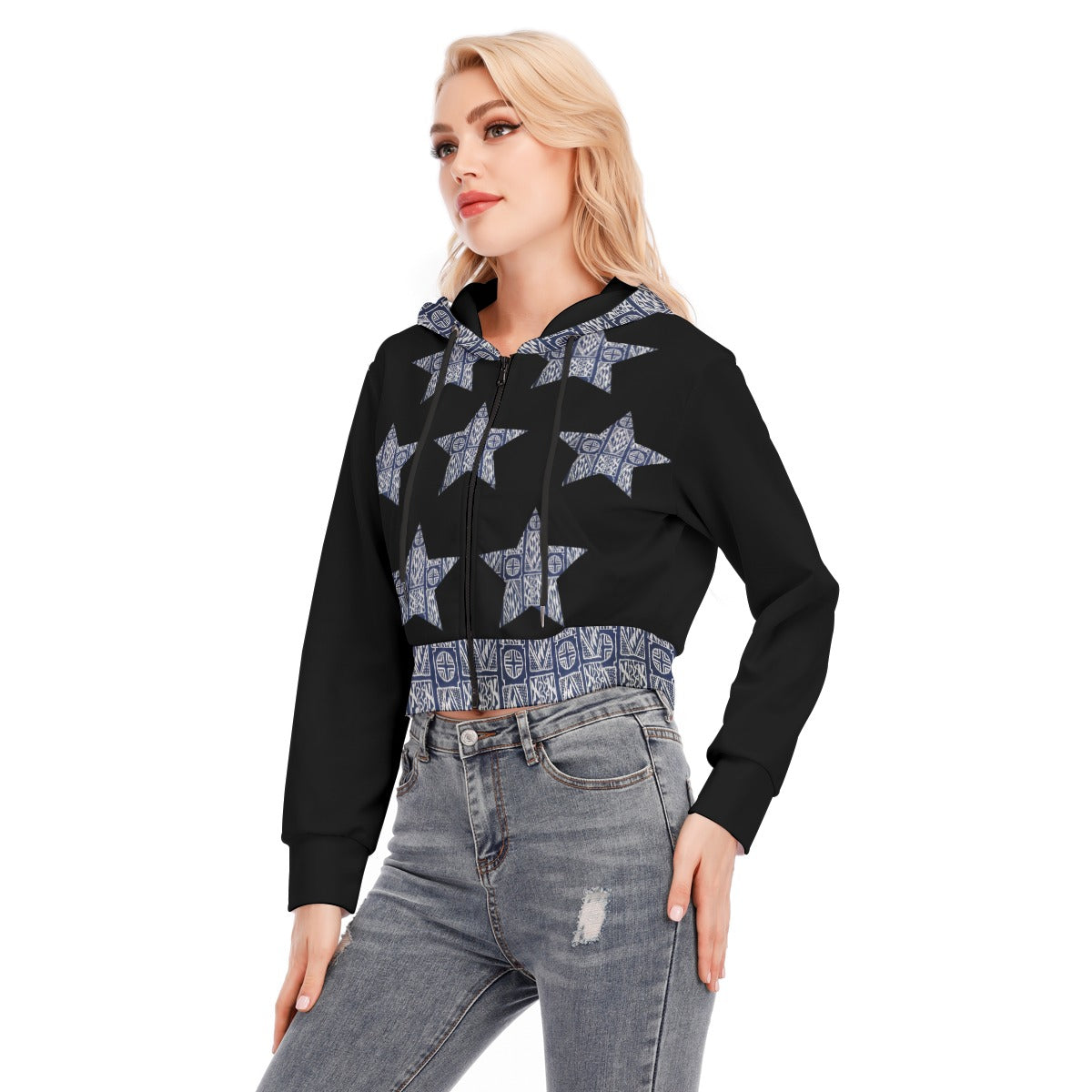 Ladies Crop Top Hoodie With Zipper Closure