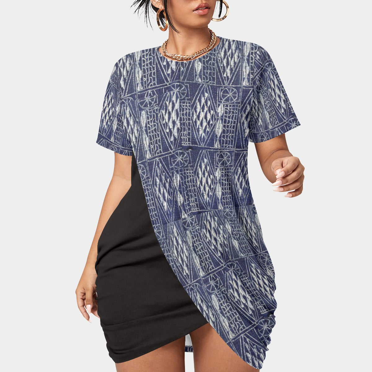 Women’s Stacked Hem Dress With Short Sleeve(Plus Size)