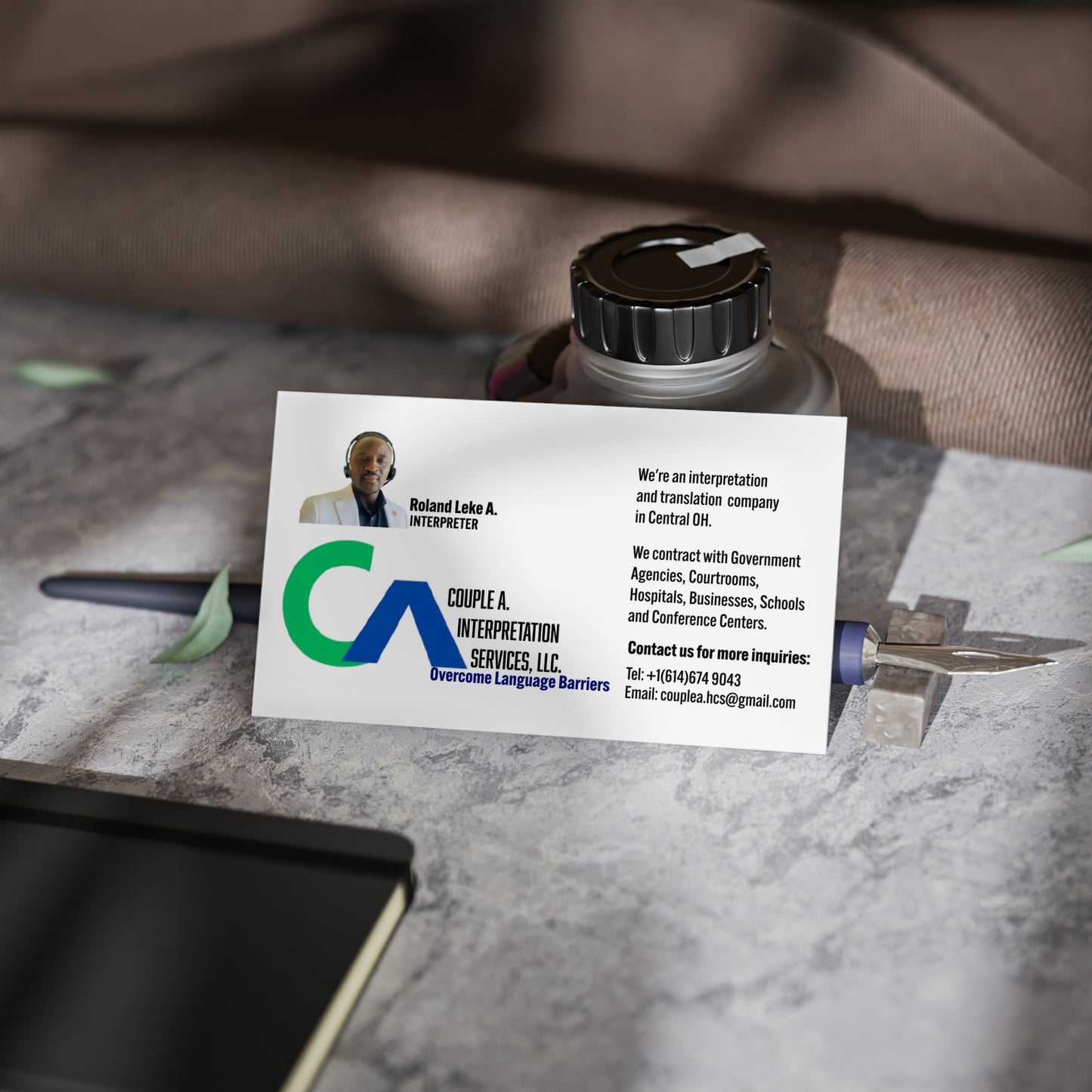 Leke's Business Card for Interpretation Services - Custom Design