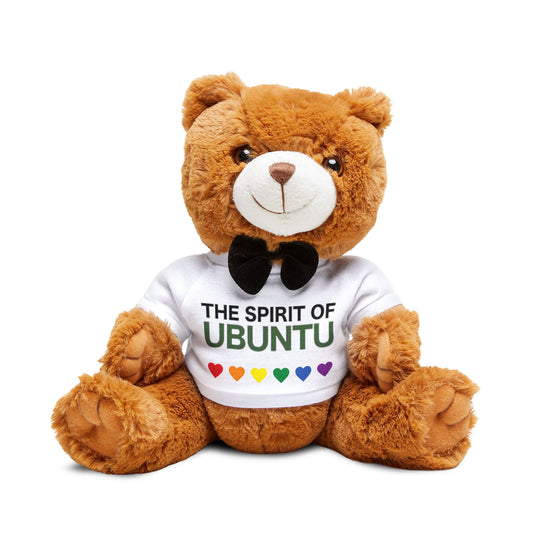 Ubuntu Spirit Teddy Bear - Plush Toy with Bowtie and Colorful Hearts