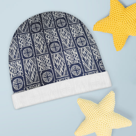 Navy Patterned Baby Beanie - Stylish & Cozy Newborn Hat