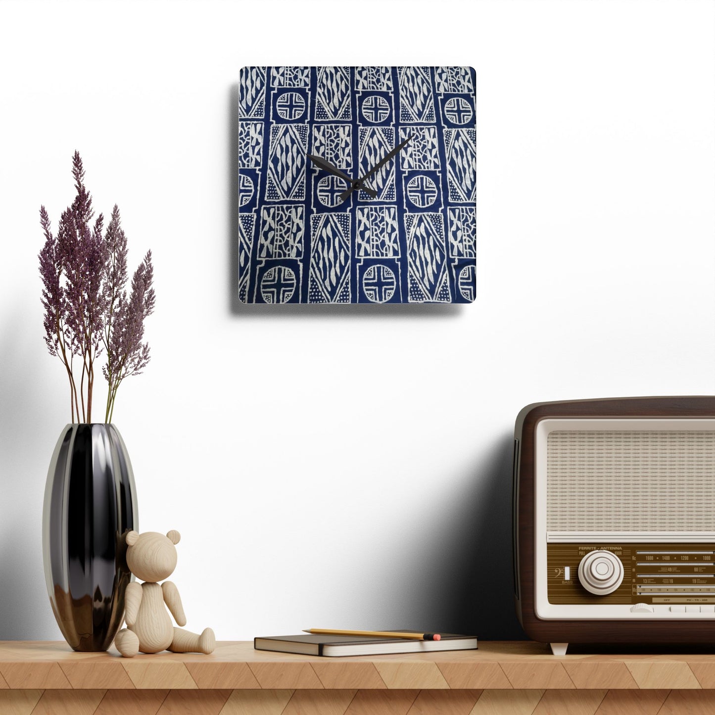 Blue Pattern Acrylic Wall Clock – Timeless Home Decor