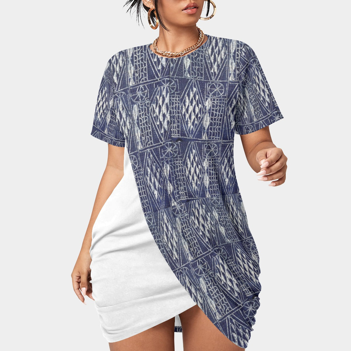 Women’s Stacked Hem Dress With Short Sleeve（Plus Size）